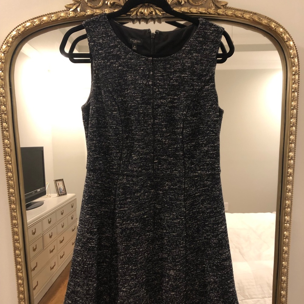 Talbots Tweed Sleeveless A-Line Dress with Satin Trim